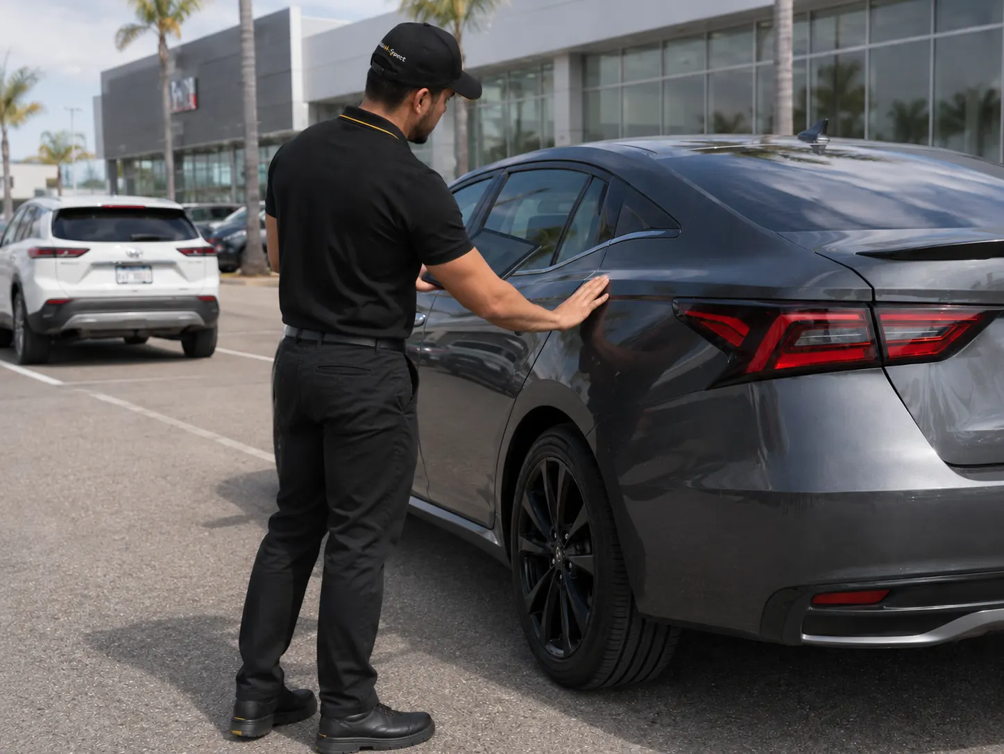 Inspector reviewing a vehicle panel